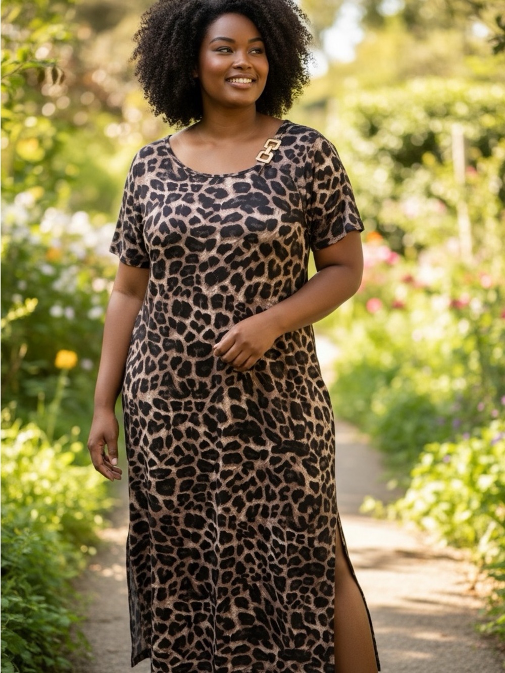 SHEIN Brown and Black Leopard Print Maxi Dress